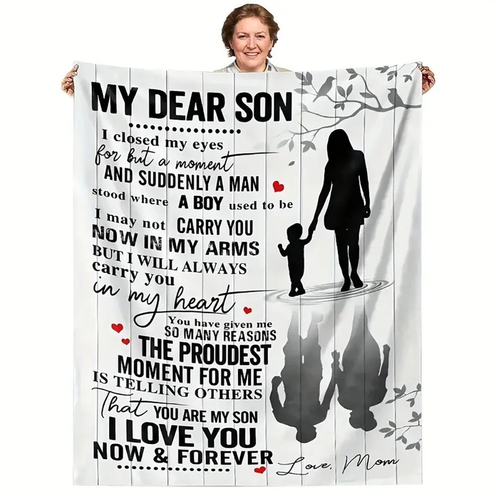 Super Soft Blanket Letter From Mom To Son Printed Flannel Bedspread Encouraging Souvenir Throw Blankets To My Son Birthday Gifts