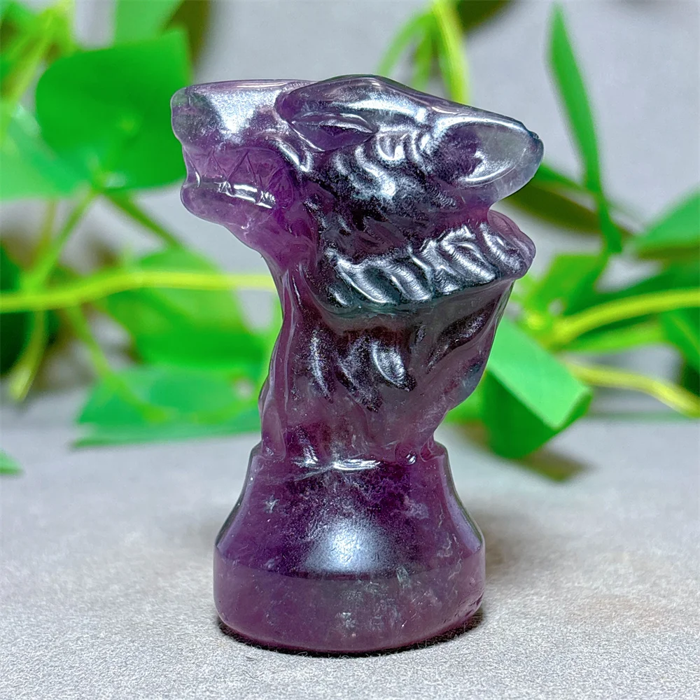 Fluorite Wolf Head Crystal Natural Stone Quartz Reiki Craft Halloween Decoration Gifts Energy Healing Meditation Spiritual