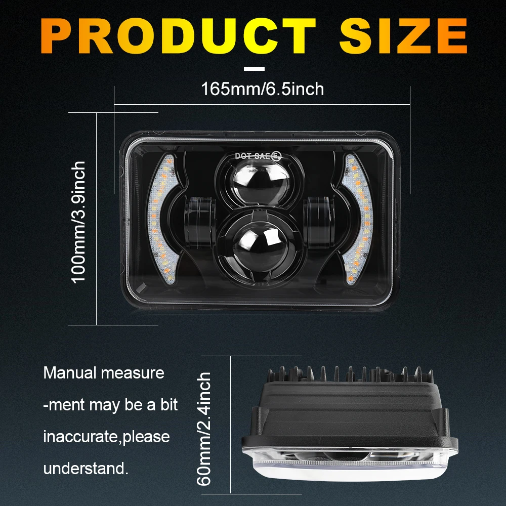 HAOLIDE 4x6 5x7 مربع Led المصابيح الأمامية مع أضواء النهار الجري عالية منخفضة شعاع المزدوج DRL لشاحنات فورد Offrord 12 فولت 24 فولت 6000 كيلو