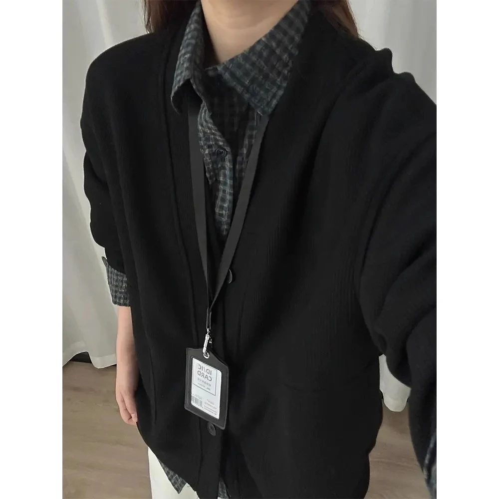 

Retro Striped V-Ne Open Cardigan Loose Fit Faionable American Sle Women's Clothing Autumn Winter Outerwear