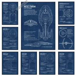 Modern Star Trek Blueprints Posters Canvas Prints Painting Vintage Wall Art Pictures for Living Room Home Decoration (No Frame)