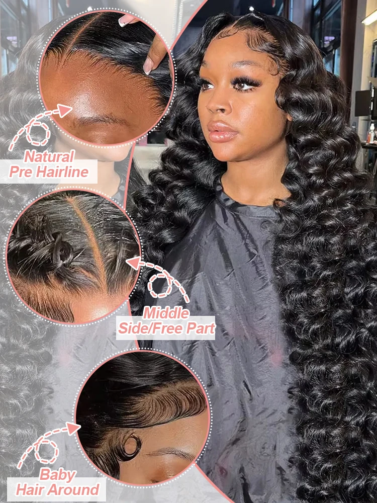 High Density Loose Deep Wave 13x6 Lace Front Human Hair Wigs 30 40 Inch Brazilian Curly Water Wave HD Lace Frontal Wig For Women