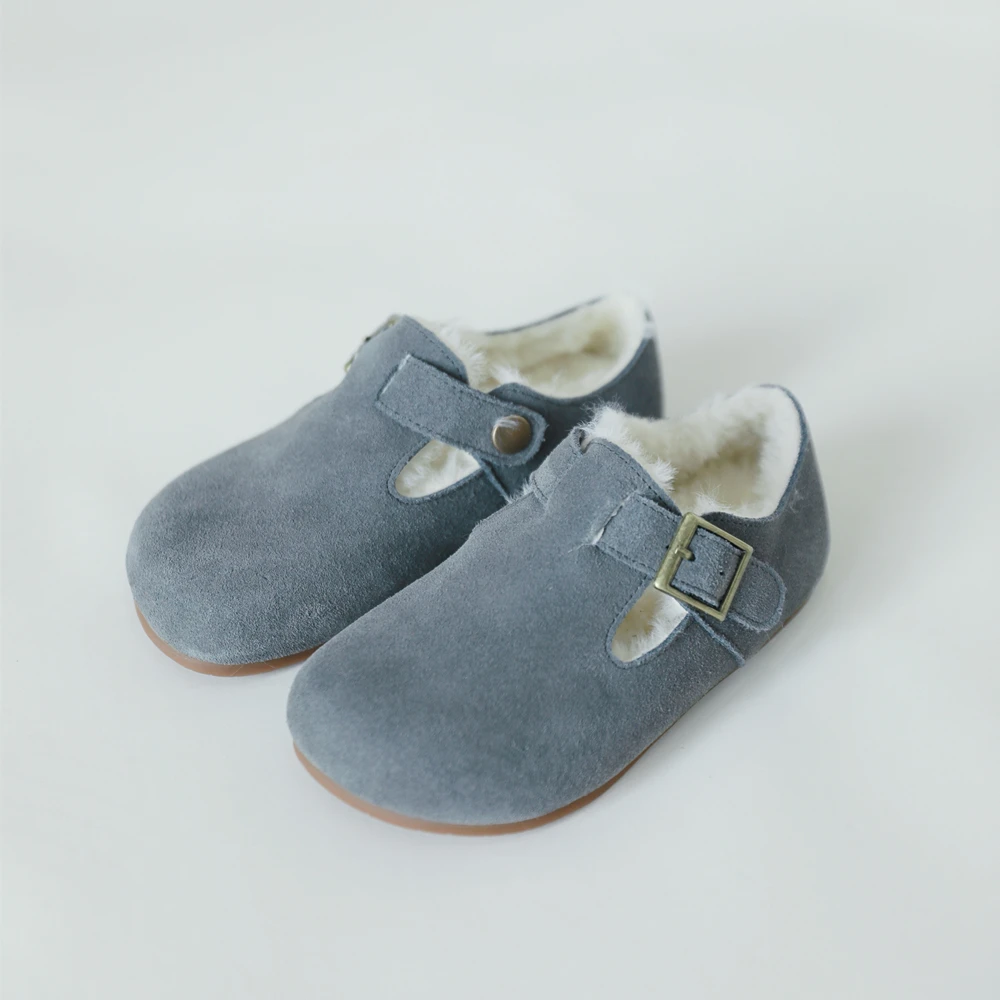 Suede Leather Girls flat shoes Genuine Leather warm Cloud plush Children\'s snow shoes cozy Boys Birkenshoes Kids casual shoes