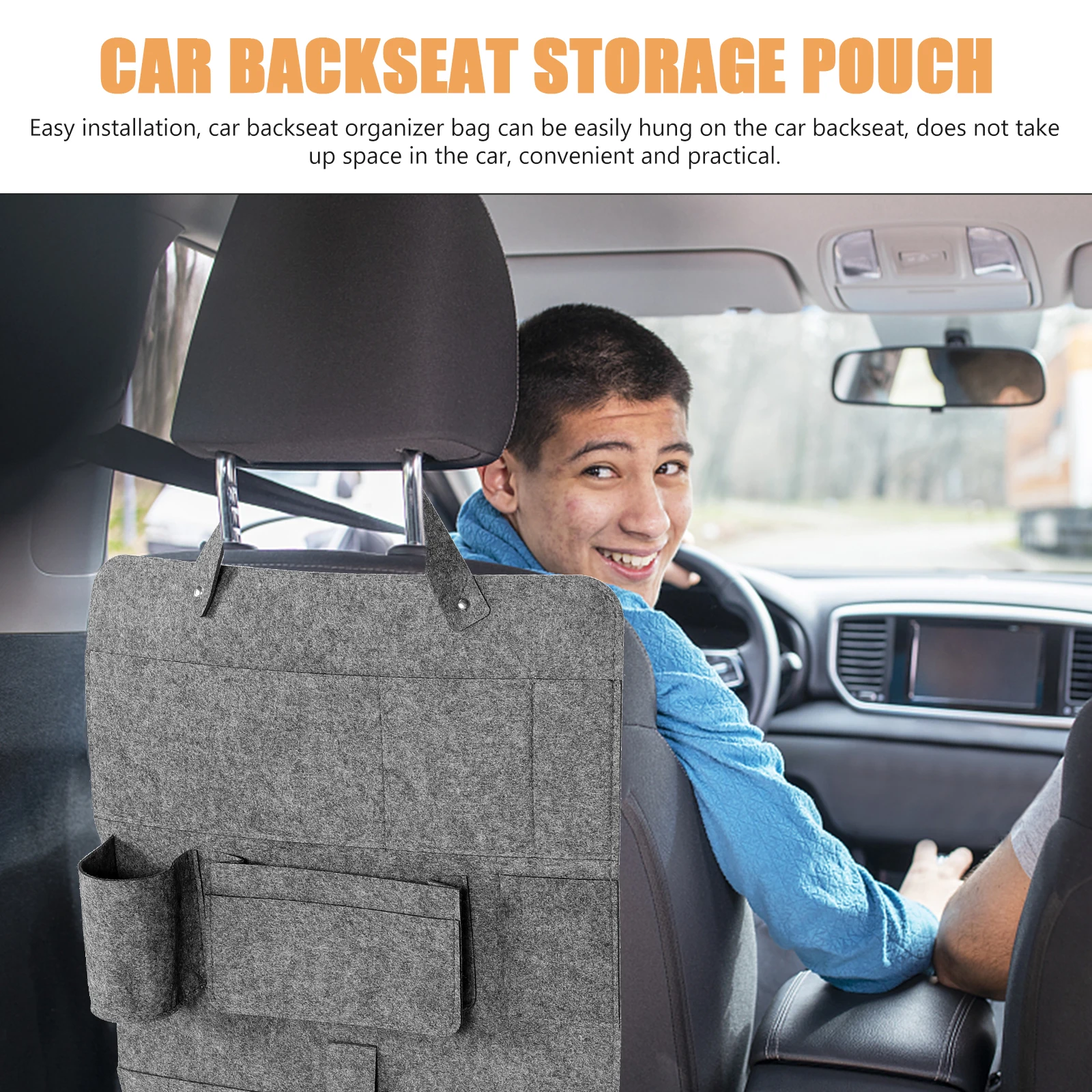 

Car Backseat Organizer Non-woven Fabric Storage Pouch Hanging Bag Middle Gray Small Size Car Decor Automotive Chair Organizer