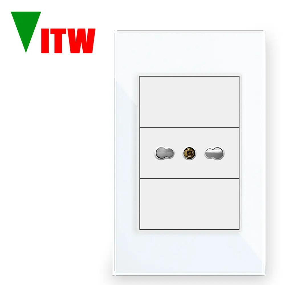 Toma Vitw 16A para fuente de alimentación de pared italiana, panel de vidrio de 120*72 mm, toma de corriente de tierra de 2 pines + en forma de L estándar de Chile