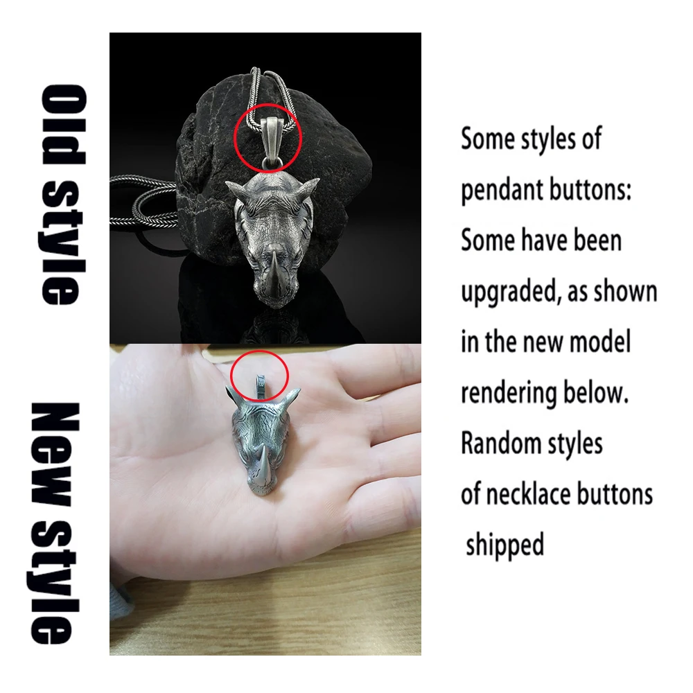 Pure Tin Wild Rhino Head Pendant Men's Domineering Retro Necklace Animal Personality With 60 Cm Titanium Steel Long Chain
