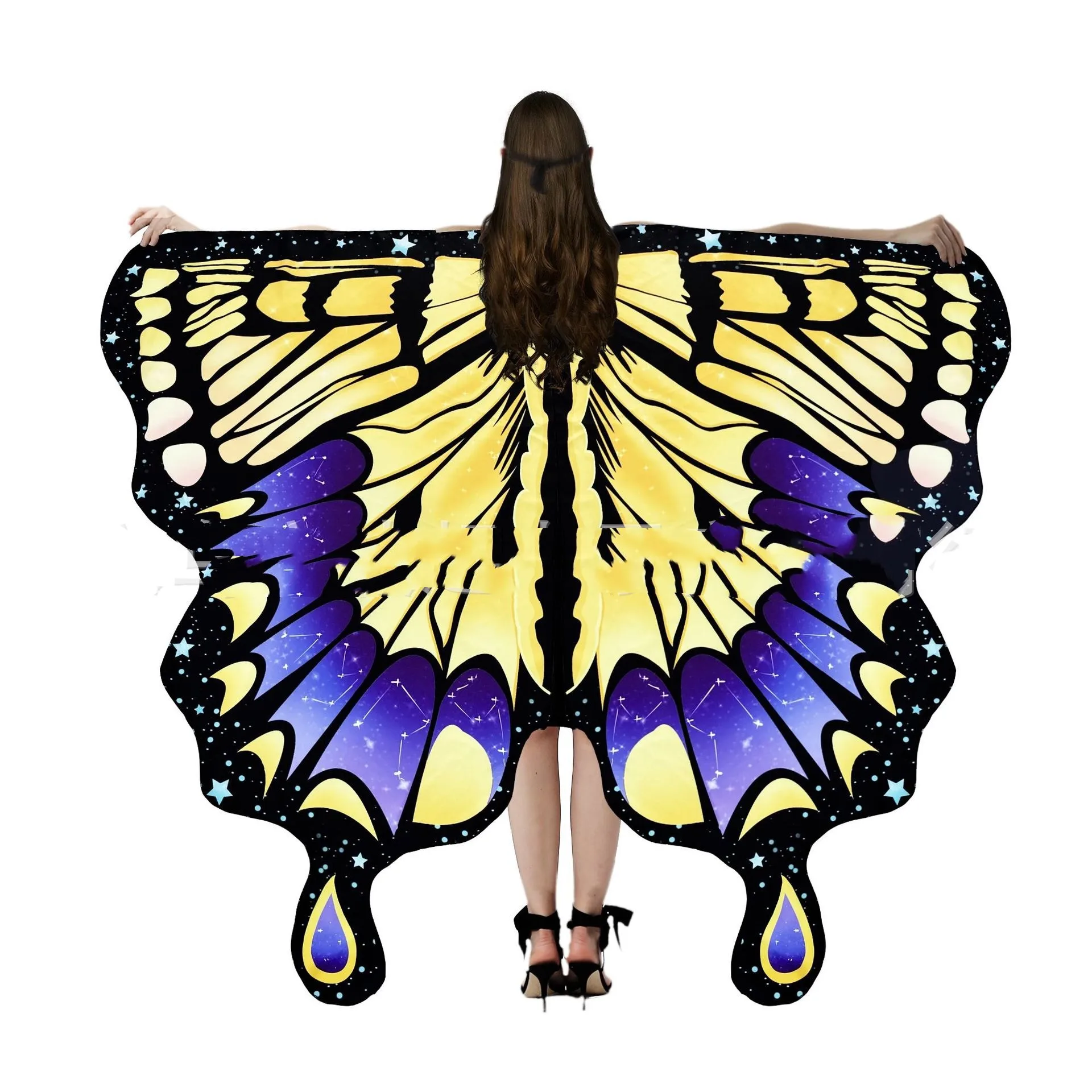 Fairy Butterfly Wings Shawl Women Cloak Cape Rainbow Bellydance Halloween Costume Party Show Soft Fabric Nymph Pixie Festival