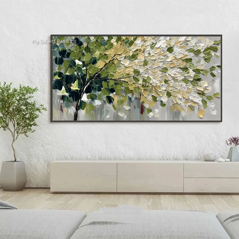 Abstract Beautiful Artwork Pink Pueple Blooming Flowers Oil Painting Hand Made Green White Florals Canvas Artwork For Wall Decor