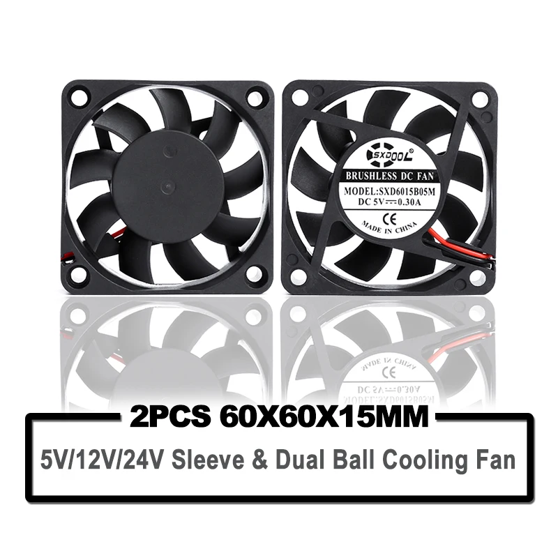 

2PCS SXDOOL 60mm 6015 5V 12V 24V Brushless 2PIN DC Cooler Fan 60x60x15mm 6015 6cm For Computer PC CPU Case Cooling