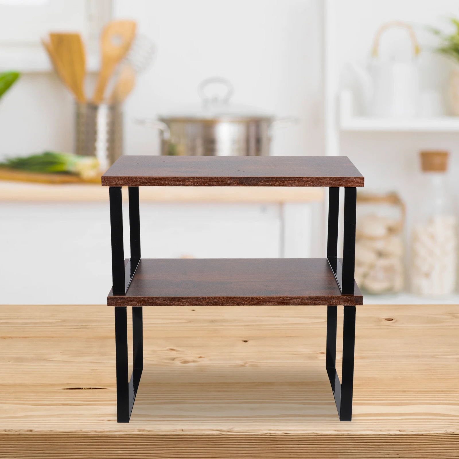 

2Pcs Multifunctional Kitchen Shelf Wood Spice Organizer Stackable Cabinet Pantry Desktop Storage Rack Organizer