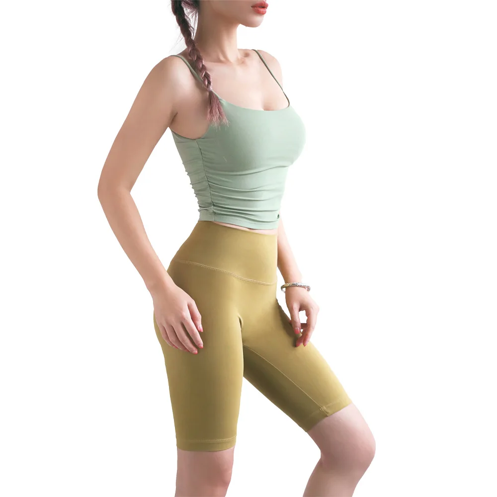 

New Nude Feel Sports Vest Double-sided Brocade Comfortable Top Women's Trendy Pleated Exercise Strap Yoga Bra