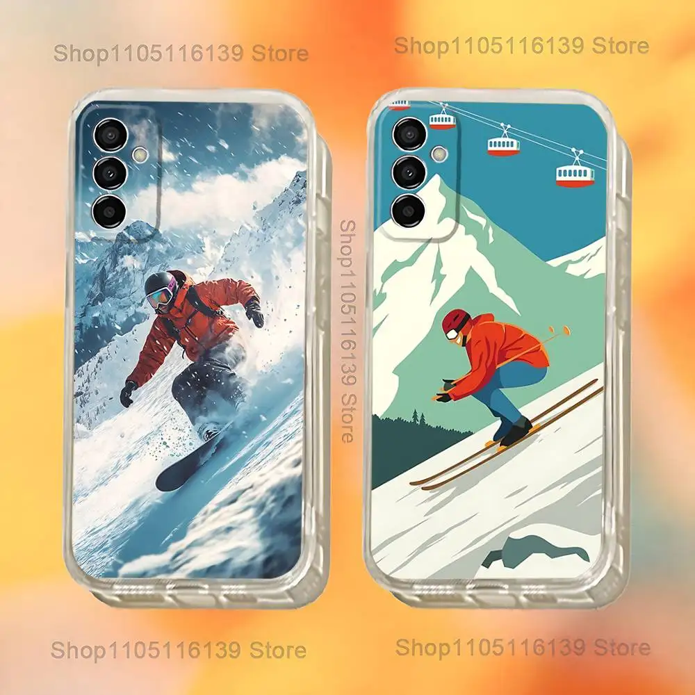

Snow Snowboard Ski Phone Case For Samsung S24,30,21,22,23,20 FE,lite,PIus,Ultra,5G,Note,9,10 Transparent Cover