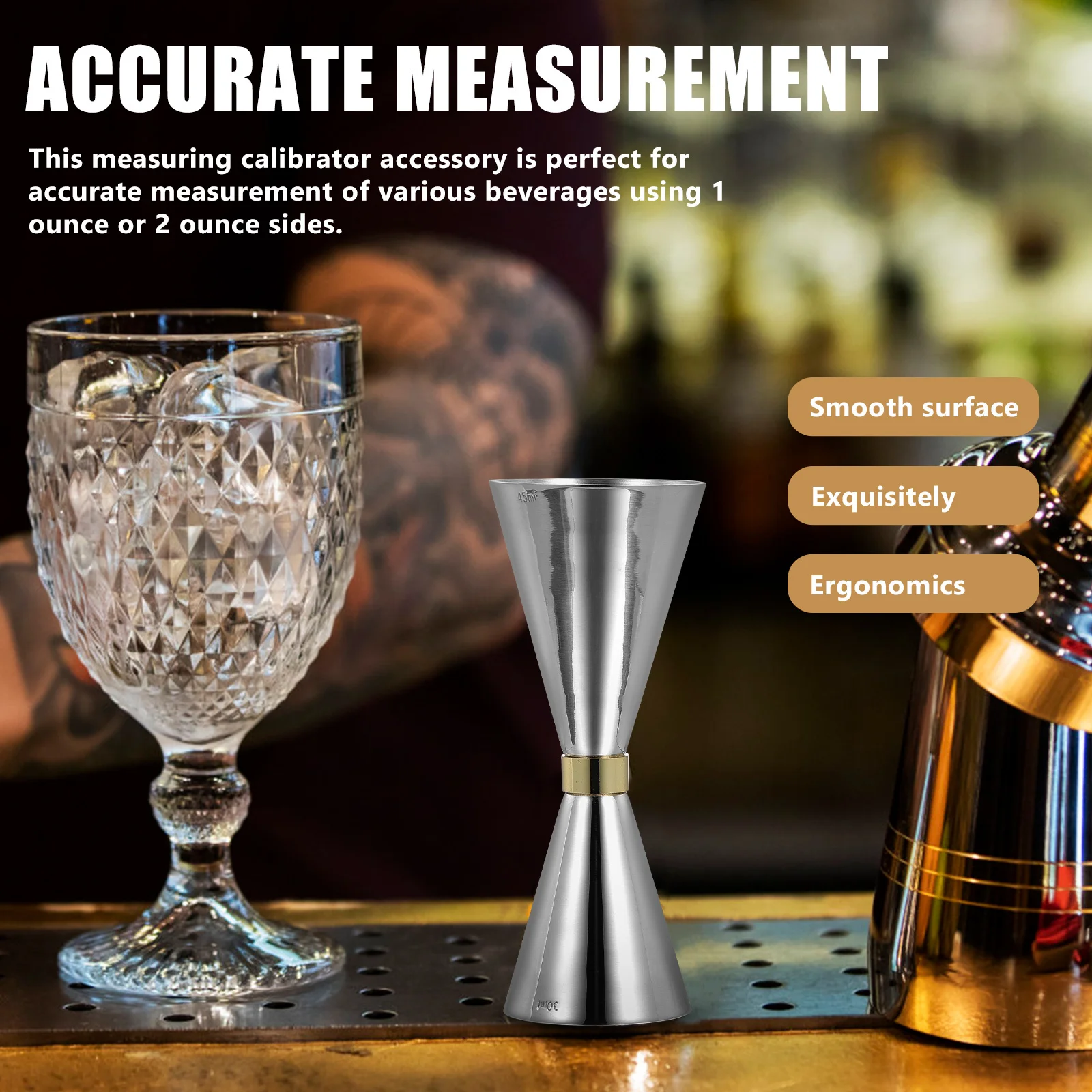 

Cocktail Jigger Stainless Steel Ounce Cup Bartender Scale Cup Accurate Measurement Comfortable Hold Multifunctional Use