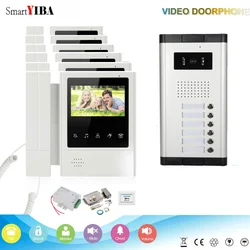 SmartYIBA 6 Buttons Building Video Doorbell Intercom With Door Lock For Multi Apartment RFID Unlock Video Door Phone Kits
