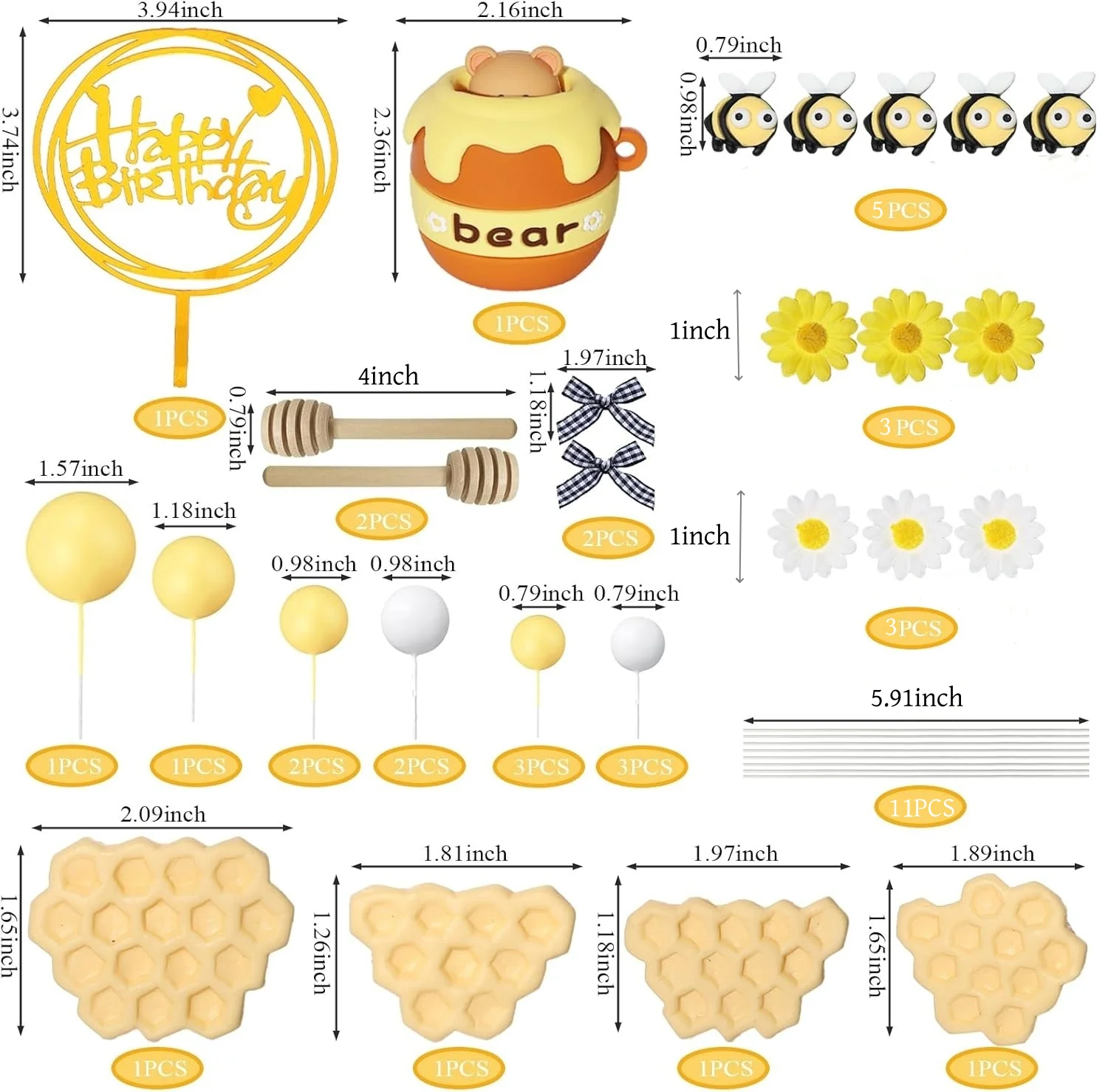 33PCS Bee Cake Topper, Bumble Bee Cupcake Toppers Honeycomb Cake Decorations for Baby Shower Gender Reveal First Day Decoration