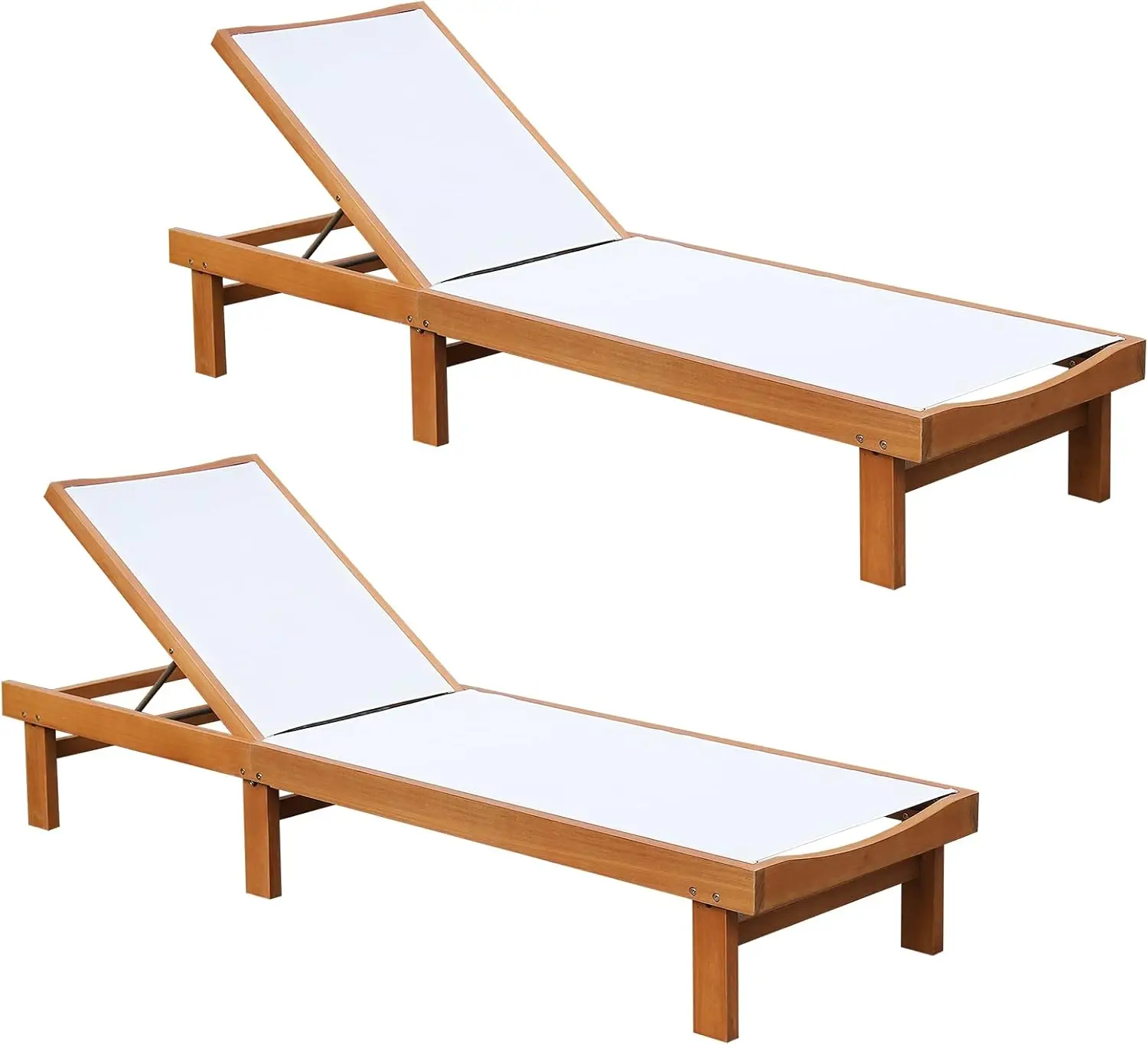 

Outdoor Wood Chaise Lounge Chair, Patio Chaise Lounger with 5-Position Adjustable Back, Eucalyptus Wood Reclining Lounge Chair