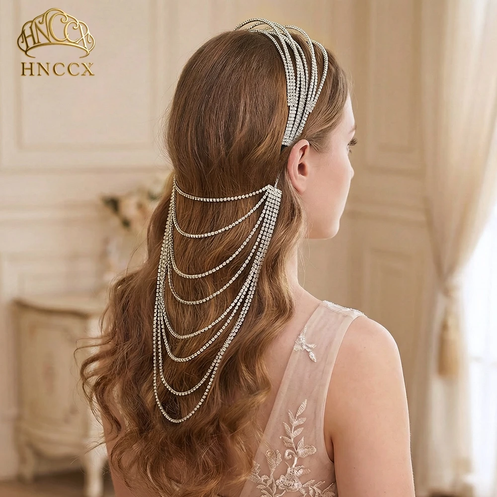HNCCX Luxury Multi Layer Headband Removable Draping Chain Bridal Hair Accessories Rhinestone Prom Bridesmaid Headpieces A146