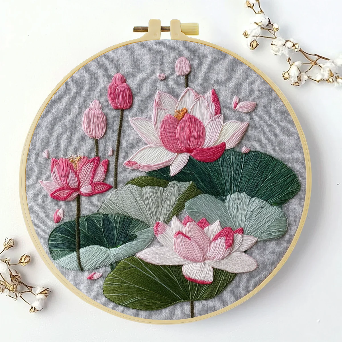 1 Stück 20X20CM/15X15CM 7,87/6,3 Zoll Lotus-Stickerei-Starter-Kit DIY-Kit DIY-Stickerei-Set Handarbeiten Nadelkunst Malerei – Detail 3