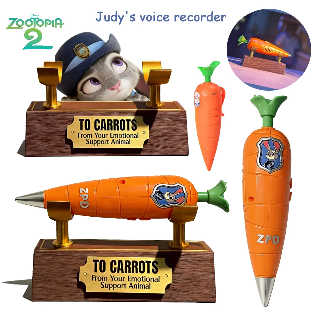 Suporte Multifuncional Zootopia 2 Impresso em 3D e Gravador de Voz da Judy em Forma de Cenoura |   Caneta Gel 2 em 1 com Gravação Mini dos Anos 60 |   Presente de Dia dos Namorados