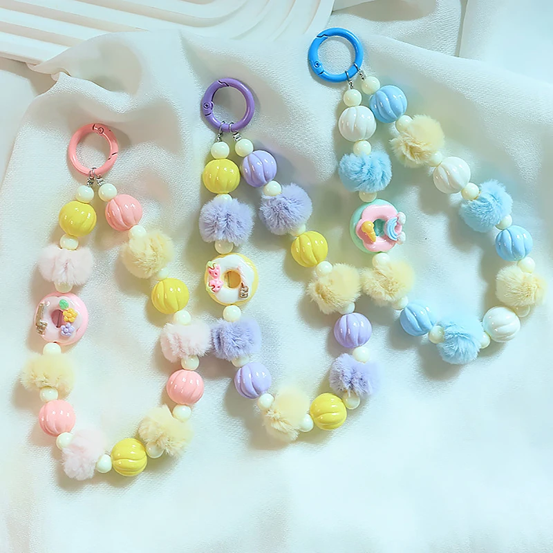 Beaded Mobile Phone Chain Candy-Colored Mobile Phone Lanyard Anti-fall Mobile Phone Case Hanger Cartoon Pumpkin Pattern Pendant