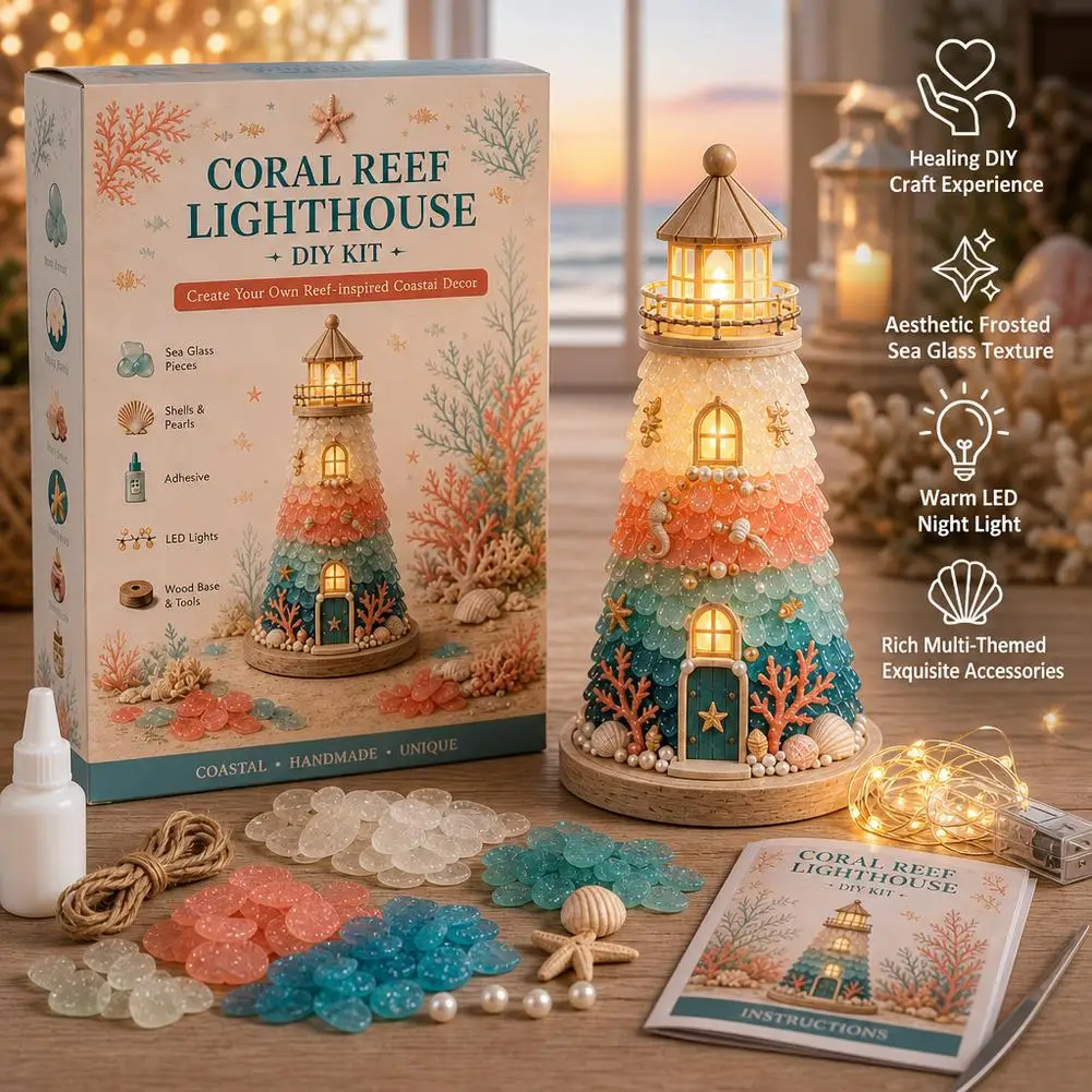 DIY Sea Glass Lighthouse Kit Beginner-Friendly Lighted Decor Handmade Home Ornament Christmas Gift