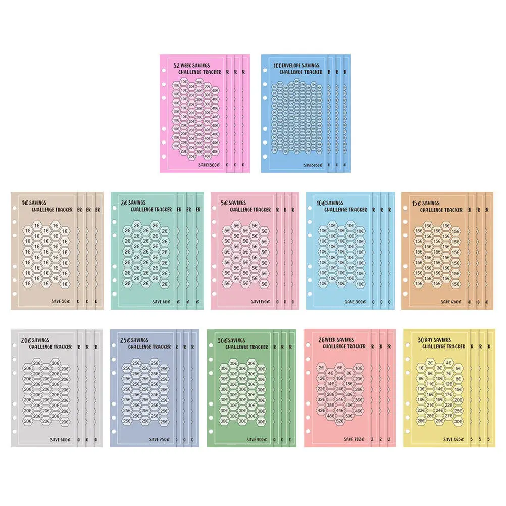 

48Pcs A6 Euro Saving Envelopes 6-Ring Binder Envelops Budget Tracker Savings Challenge Tool Portable Finance Planner