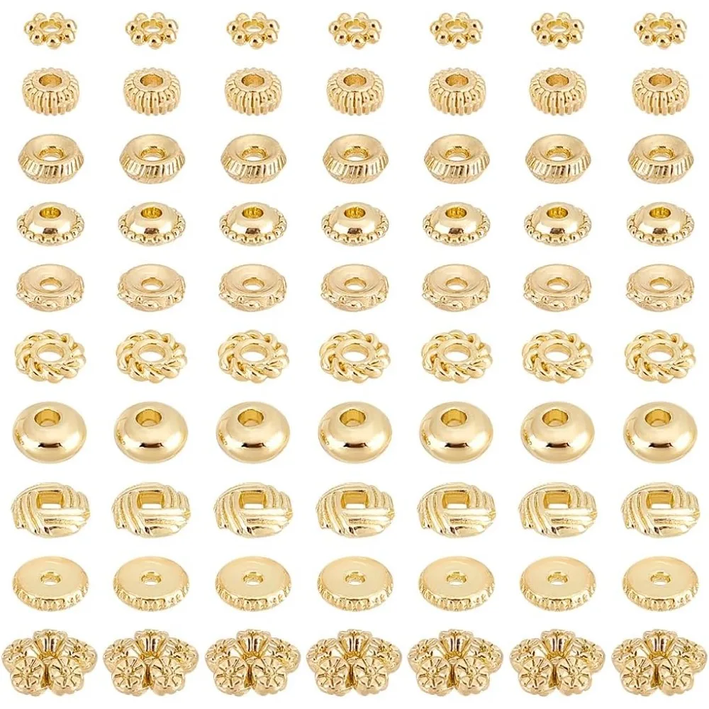 

200pcs 10 Styles Flat Spacer Beads 4~6mm Flat Round Beads Slice Beads Metal Large Hole Beads Loose Beads Craft Beads for DIY