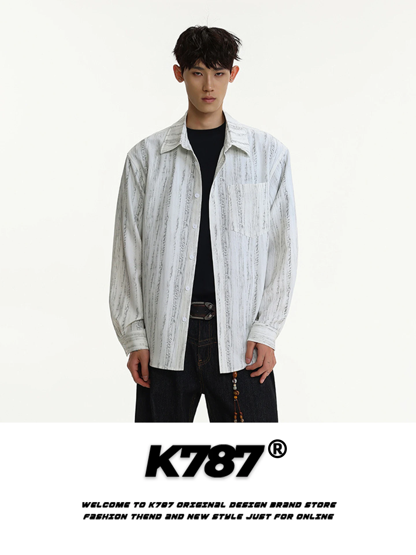 

K787 American Style Street Loose Long Sleeve Shirt Vertical Stripes Unisex Vintage Couple Tops Youth Popular Daily Wear