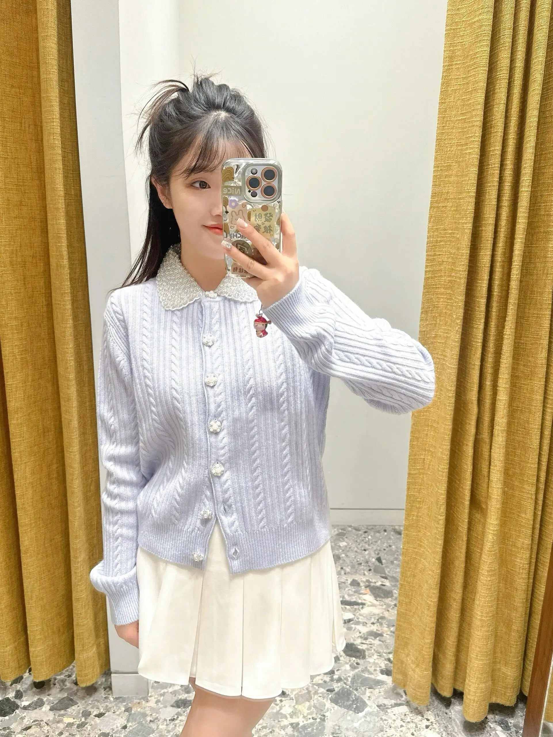 Maje Migi – manteau Cardigan tricoté pour femme, col rabattu, orné de perles, vêtements d'extérieur d'hiver, Ele Commute Sle, coupe régulière