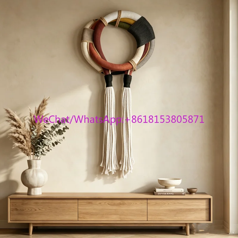 | Original ecological cotton and linen color matching ring hanging spike new wabi sanfeng living room wall