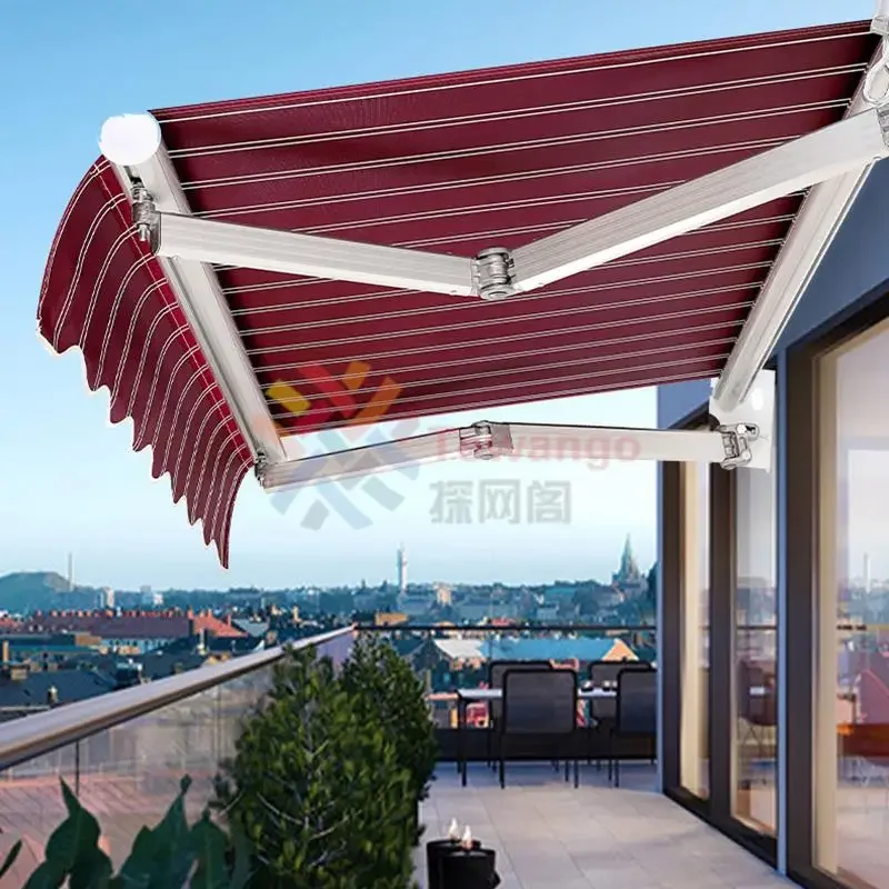 Burgundy white Strips Awning Replacement Fabric Toldo Tewango Canopy Gazebo Outdoor Garden Sun Shade Shelter 300gsm Store Banner