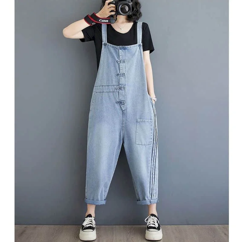 Monos para mujer Harajuku azul Denim Pantalones rectos de longitud completa trajes de una pieza mujeres de talla grande Casual Vintage monos