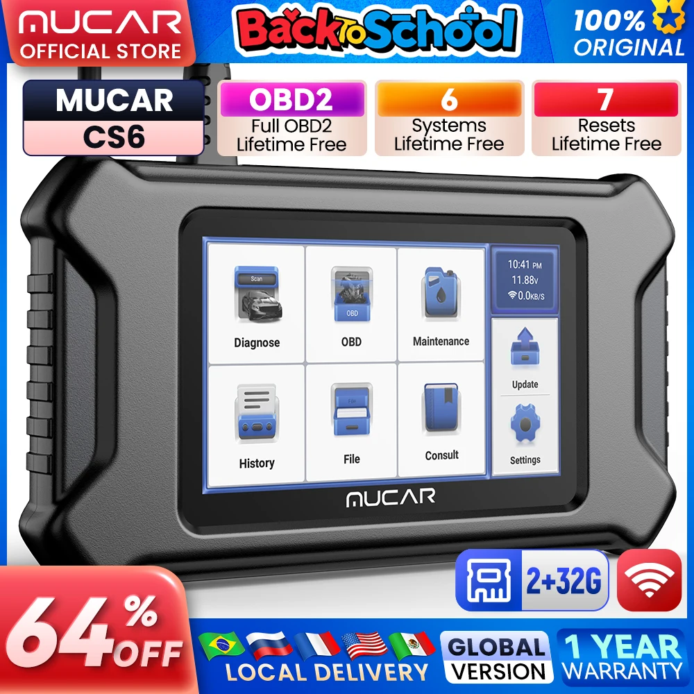 MUCAR-herramienta de diagnóstico automático CS4/CS6 OBD2, escáner de coche, ABS, SRS, TCM, TPMS, lector de código de motor, aceite, EPB, SAS, TBA, TPMS, ABS, reinicio, herramienta de escaneo