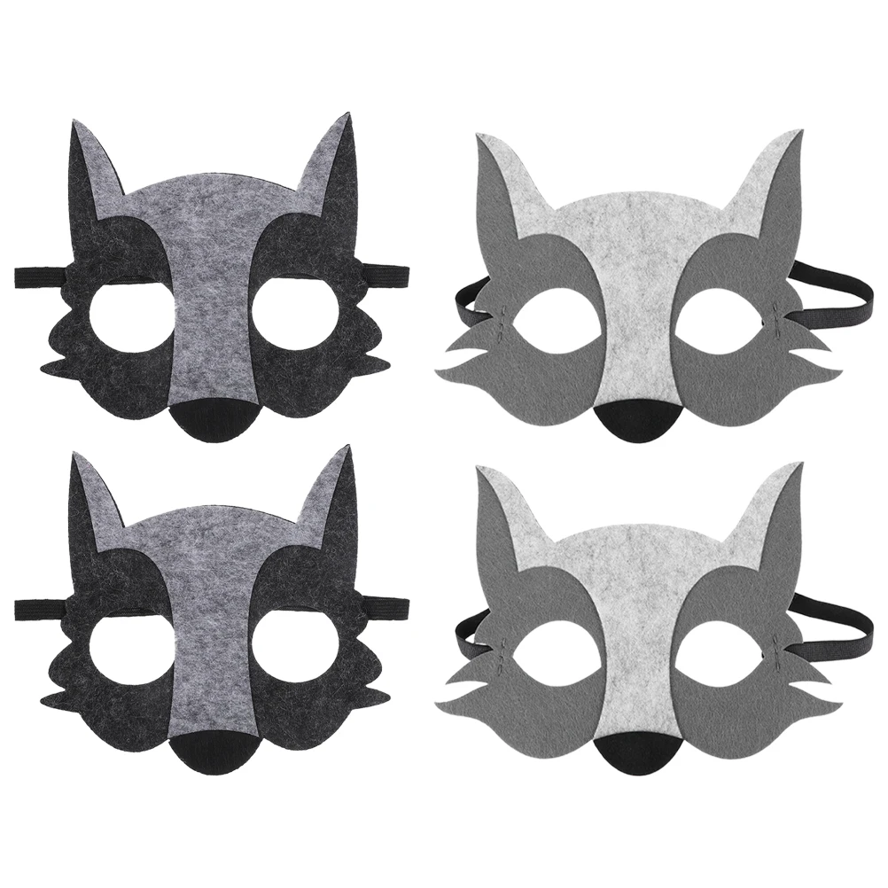 4pcs Half Face Wolf Felt Animal Costume Party Supplies Wolf Cosplay Masquerade Halloween Carnival Festival Outdoor Funny Animal
