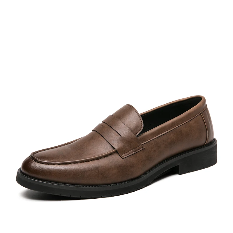 

Retro Brown Soft Sole Comfortable Loafers Interview Business Men's Leather Casual Shoes Commuting Versatile Men's Driving Shoes