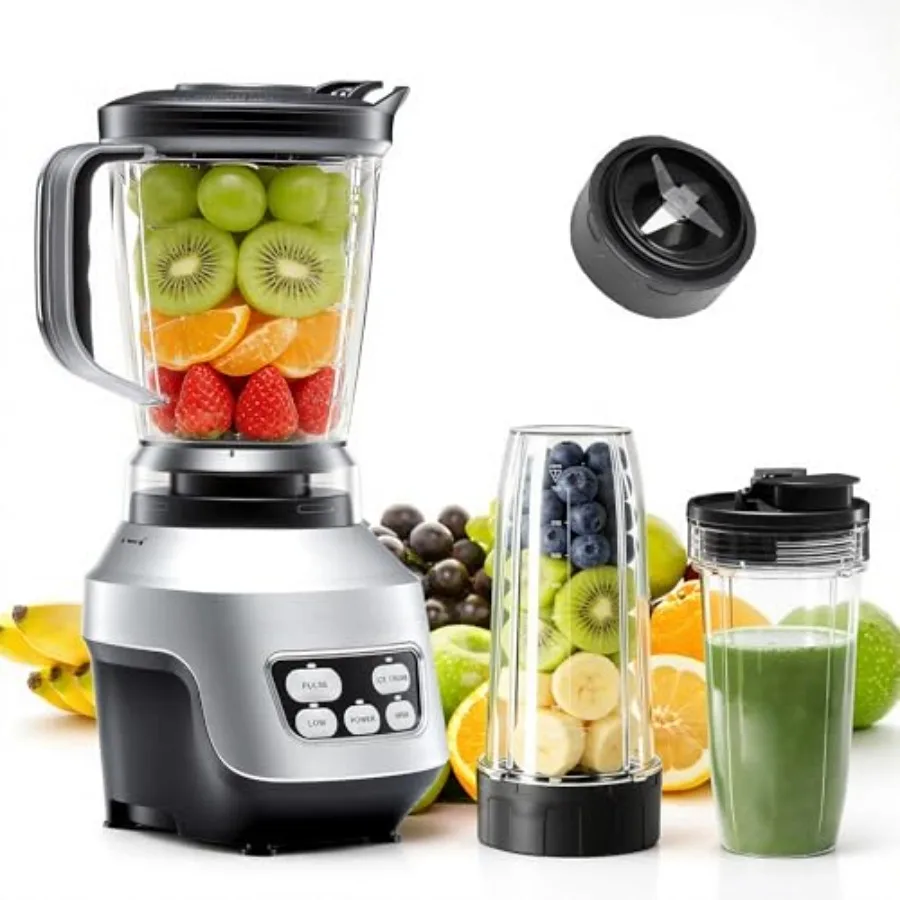 

Smoothie Blender for Kitchen: BPA-Free Plastic, Silver, Portable Cups 24/34/60 oz,Four-Program Professional Blender for Smoothi