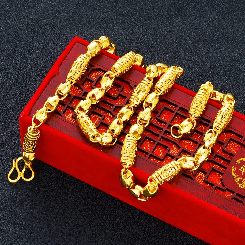 Textured Necklace Men's 24K Gold AU999 - Exquisite Fortune Dragon, Hollow Olive Craft, Taste Statement