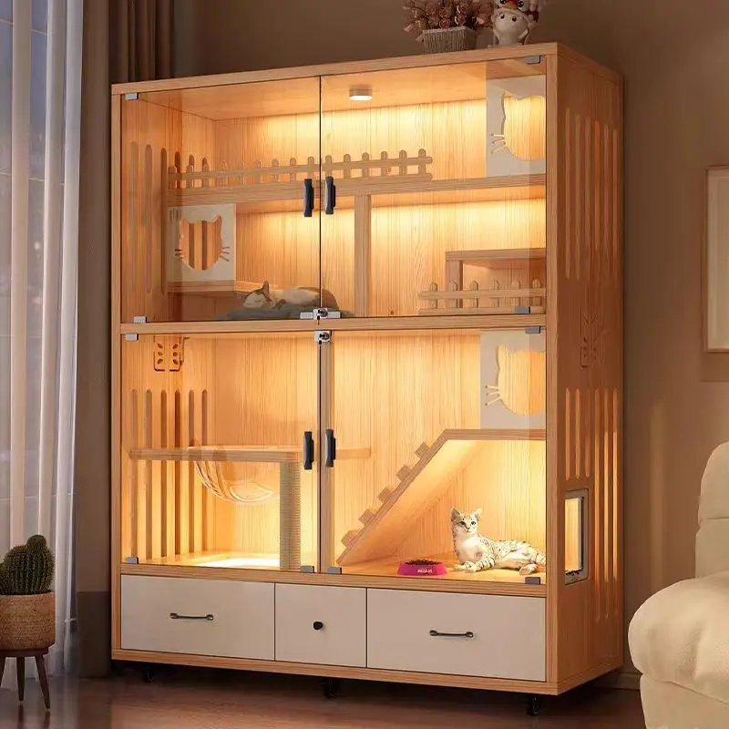 

Cat Villa Solid Wood Cat Cage Large Free SpaceHouse Home Indoor Luxury Cabinet Panoramic