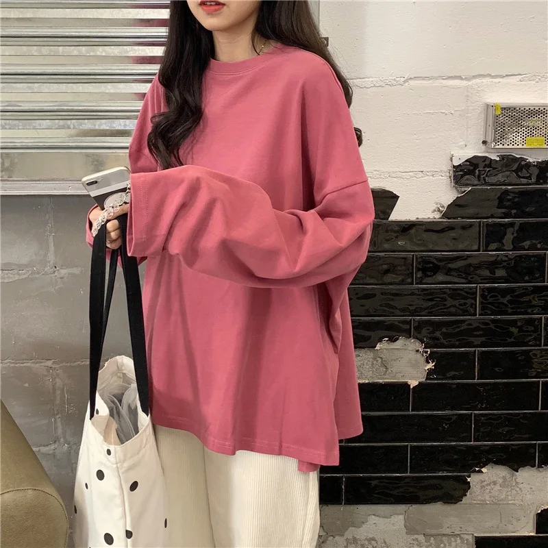 

Autumn Split Solid Color Long Sleeve T-Shirt Fashion Base Shirt Korean Edition Trendy Student Outerwear Loose Top