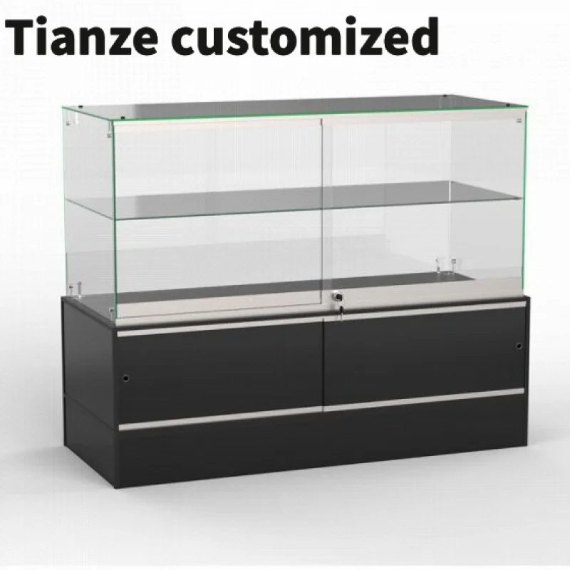 Customized-Frameless Glass Display with Storage Cabinet Lockable Display Counter Glass Showcase Jewelry