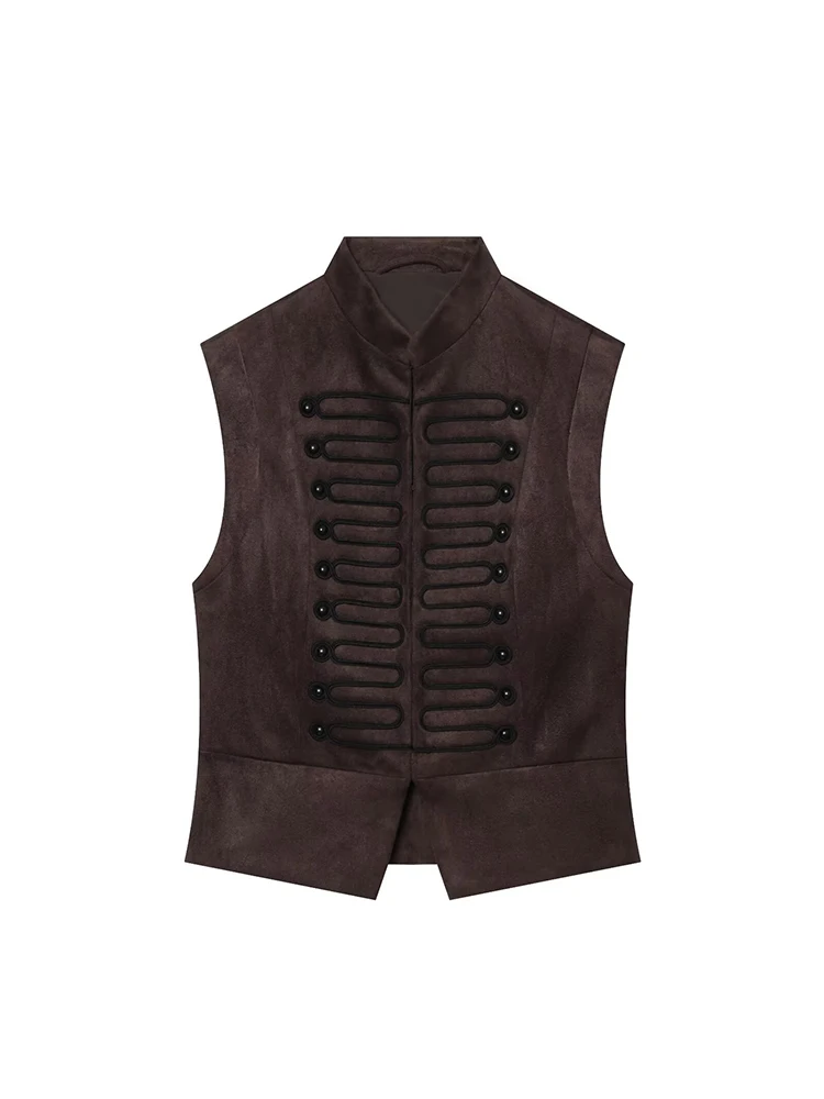 Damen Ärmellose Weste Vintage Stehkragen Schlanke Knopfverzierung Kurze Weste Jacke Mode Herbst Freizeit Damen Tanktop