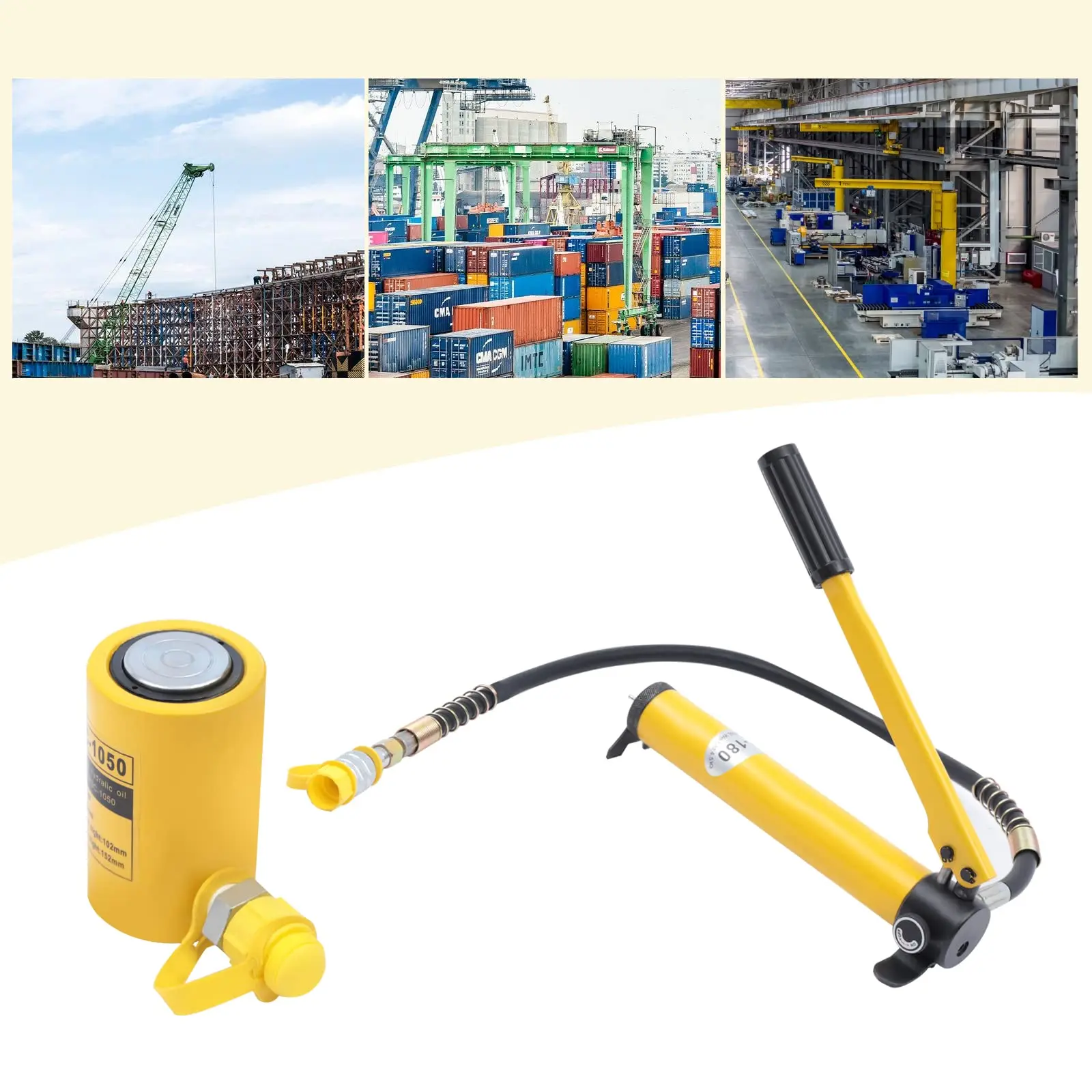 مجموعة رافعة هيدروليكية 10T Porta Power Ram + مضخة يدوية هيدروليكية يدوية CP-180 مقبس متعدد الأقسام، 2 بوصة صناعية صغيرة هيدروليكية #6