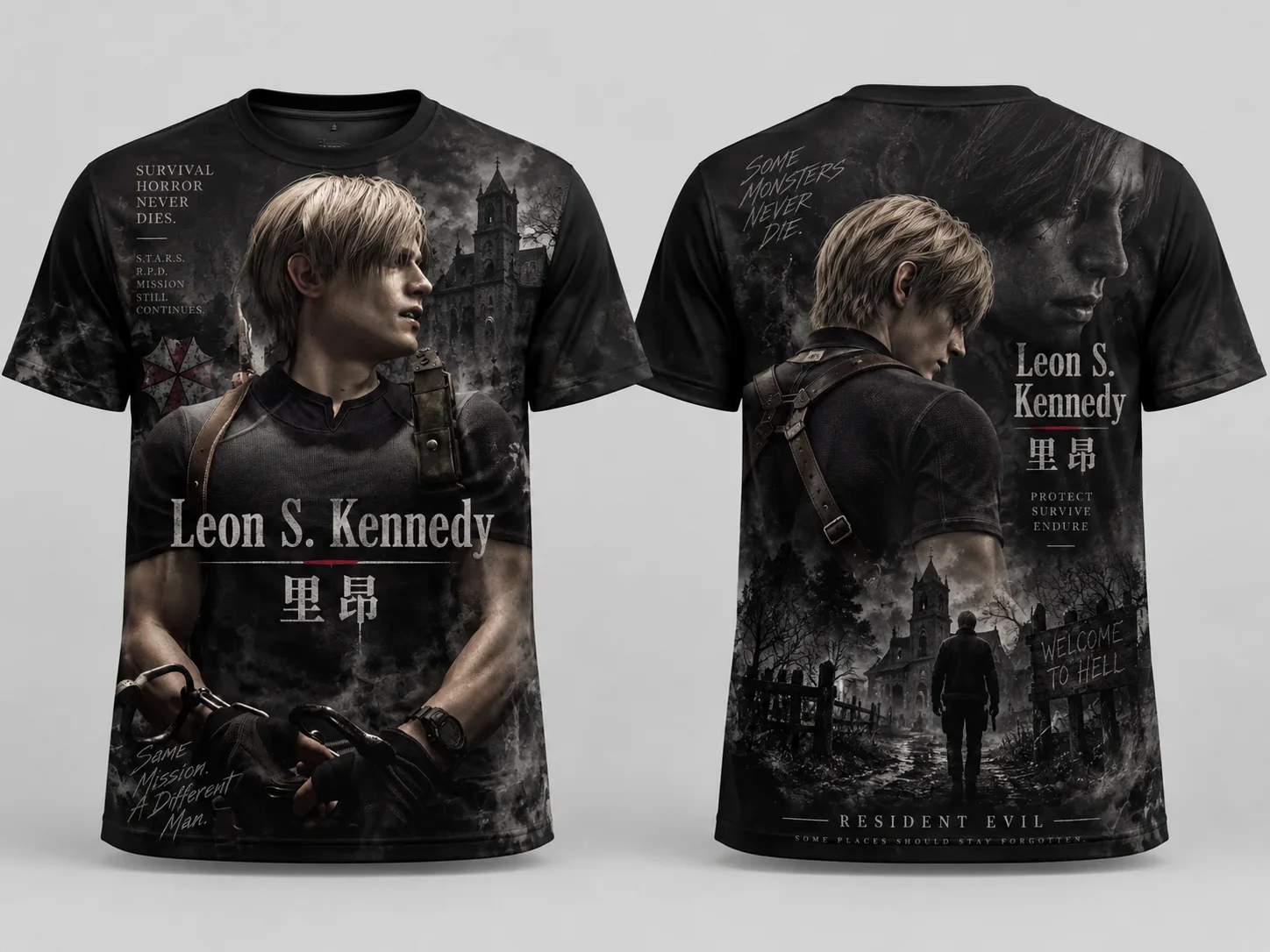 Resident Evil Leon S. Kennedy 3D Full Print T-Shirt Game Character Portrait Unisex Casual Streetwear Short Sleeve Tops