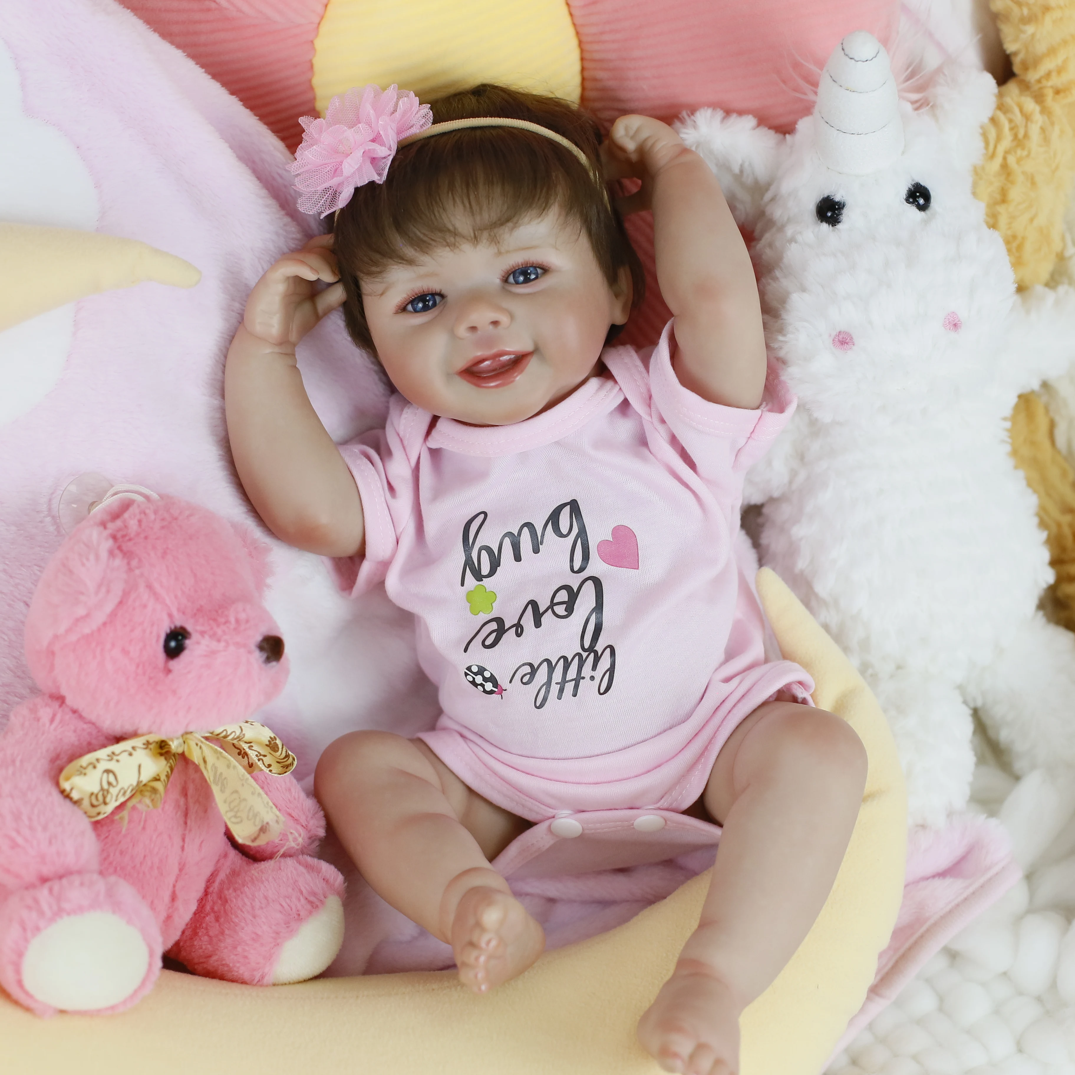 19inch Full Body Soft Silicone Vinyl Reborn Doll Girl Emmy Lifelike Reborn Baby Doll with Handmade Rooted Hair Visible Veins