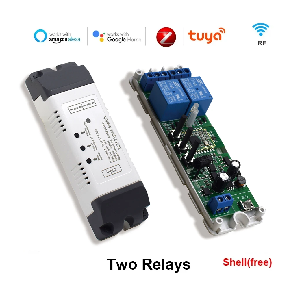 

Zigbee 2-канальный интеллектуальный пульт дистанционного управления 2 группы 2 релейный модуль Tuya беспроводной RF433 контроллер приемника Alexa Dry Contact