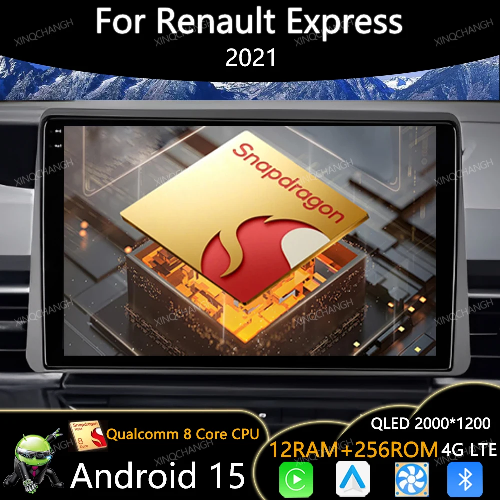Android 15 rádio do carro para renault express 2021 unidade principal bt qualcomm multimídia estéreo player de vídeo qled gps 4g wifi 2din bt gps