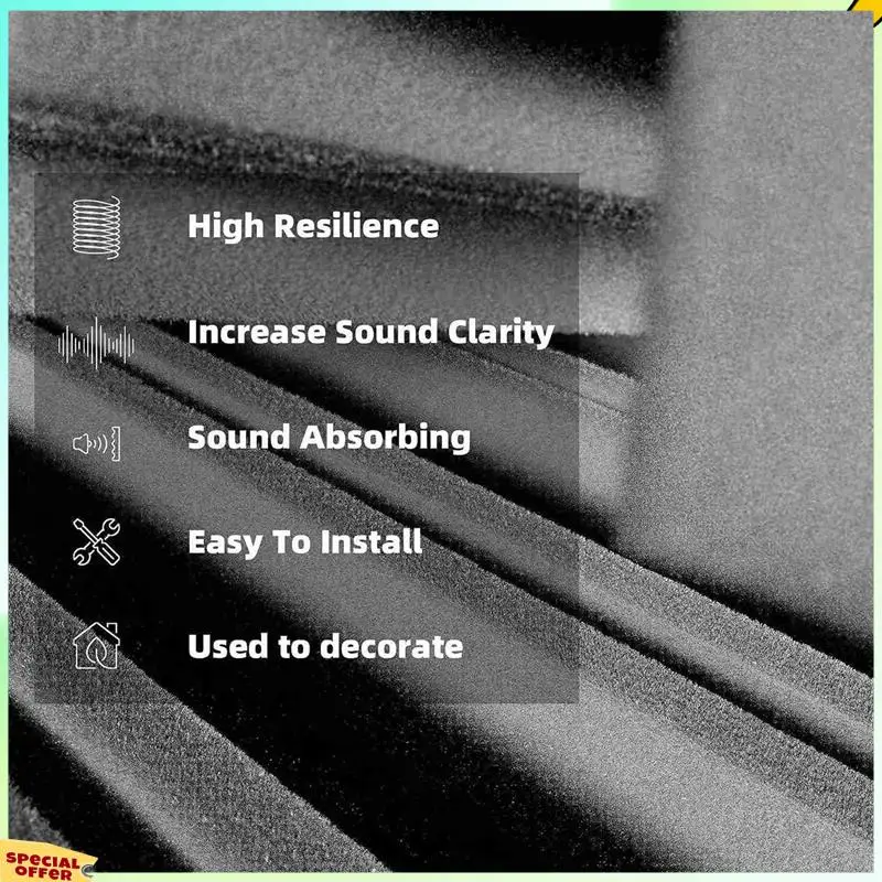 

TURE 24 Pcs Self-Adhesive Acoustic Foam Panels,12 X 12 X 2 Inches Sound Absorbing Foam,Recording Studio Sound Proof Foam Grey