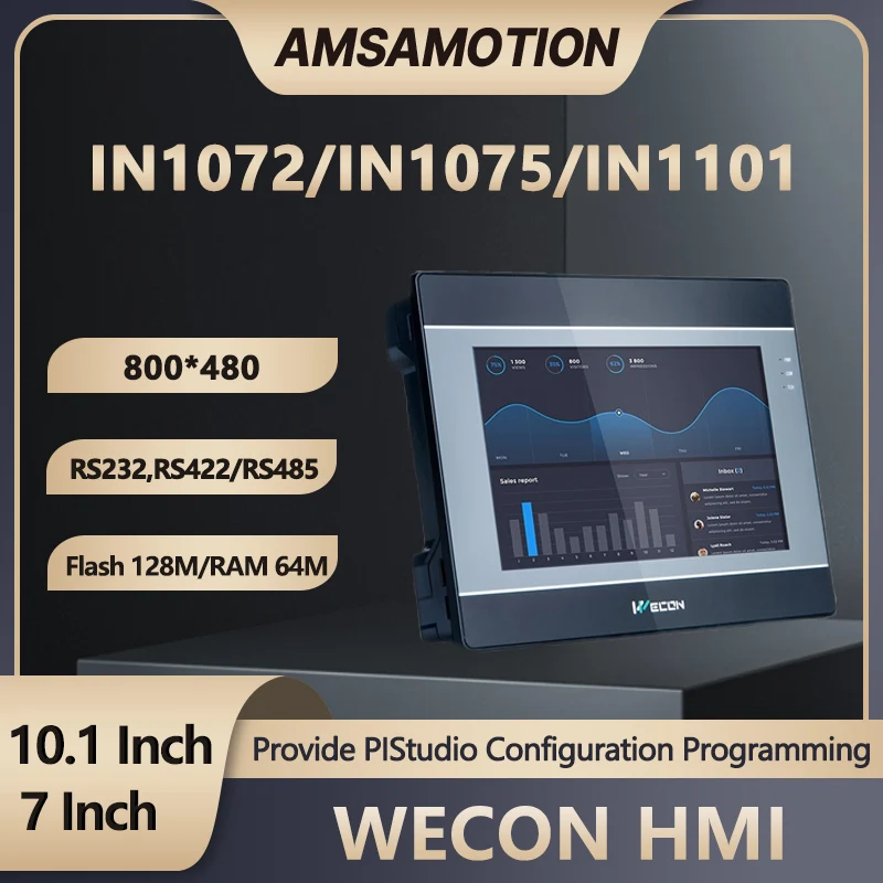 Wecon HMI Touch Screen 7 Inch IN1072 IN1075 IN1101 Human Machine Interface RS232 RS485/422 Communication USB Download