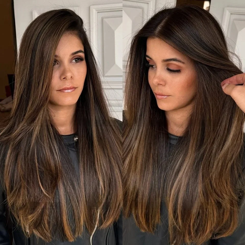 

Soft Straight 26'' Long 180Density Highlight Brown Lace Front Wig For Black Women BabyHair Natural Hairline Glueless Preplucked