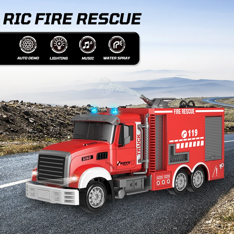 Remote Control Sprinkler Fire Rescue Engineering Vehicle 11CH RC Fire Aerial Ladder Truck for Christmas Gifts for Boys & Adults